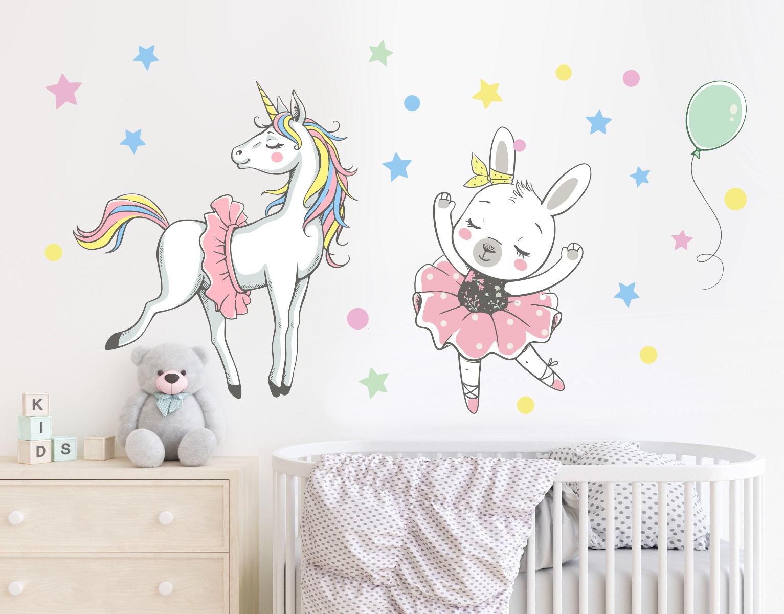 Wandtattoo - Ballerina-Einhorn und Hase