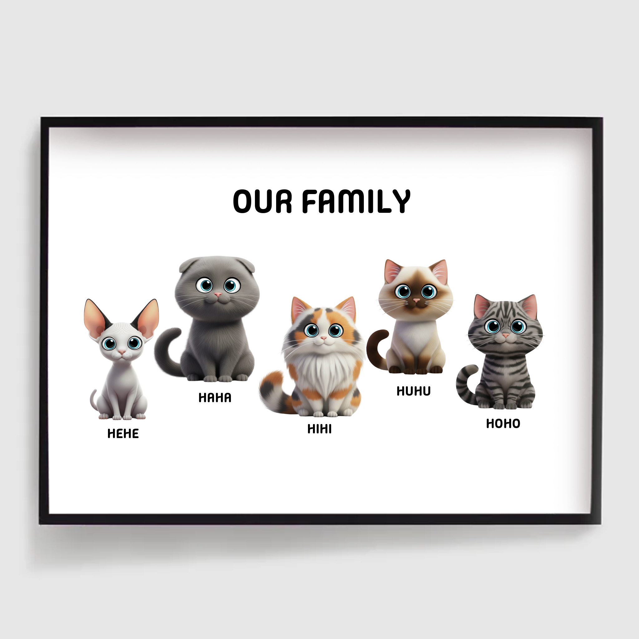 Personalisierte Poster - Katzenfamilie Poster - 2-5 Katzen