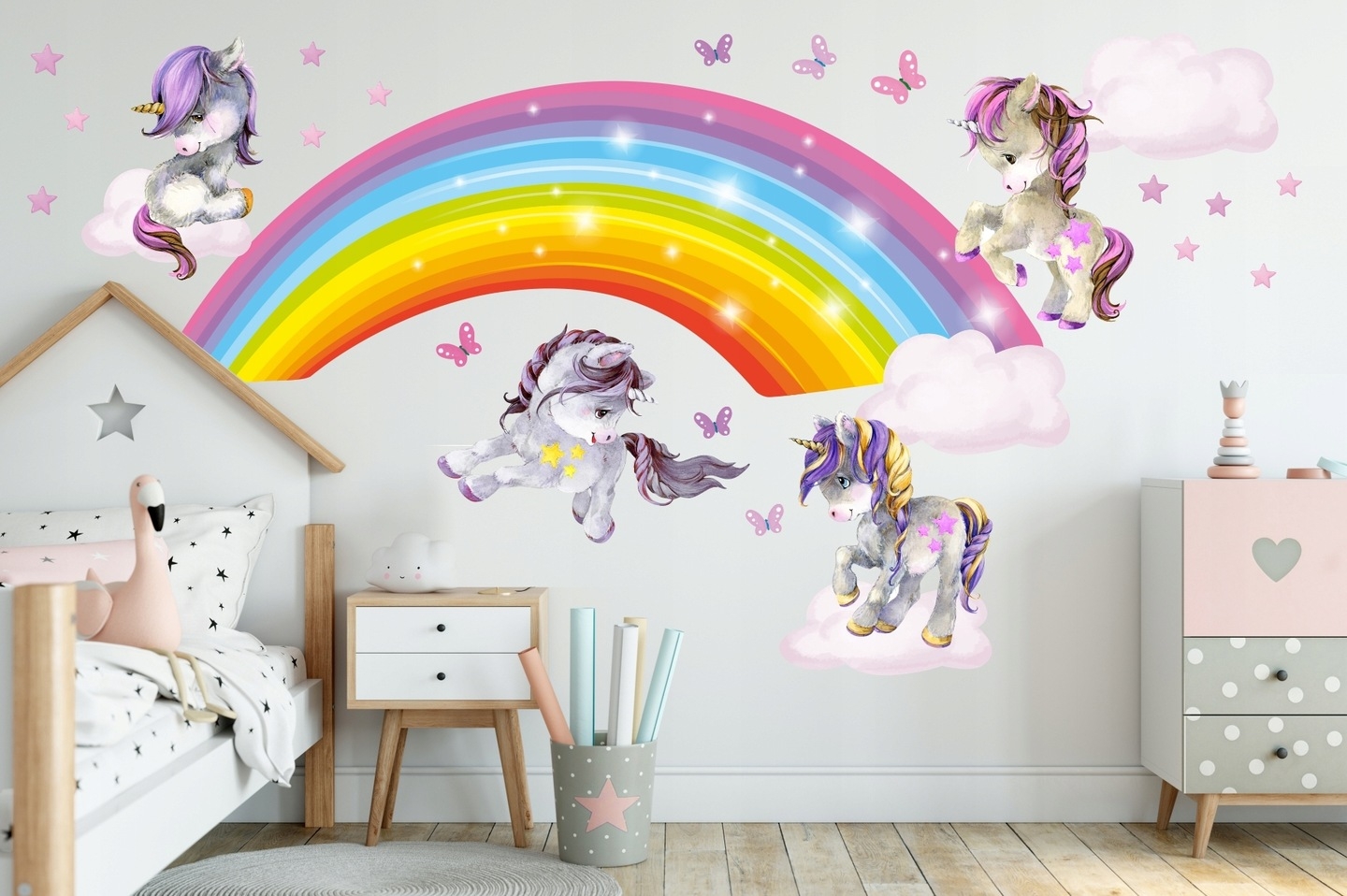 Wandsticker - Einhörner und Regenbogen