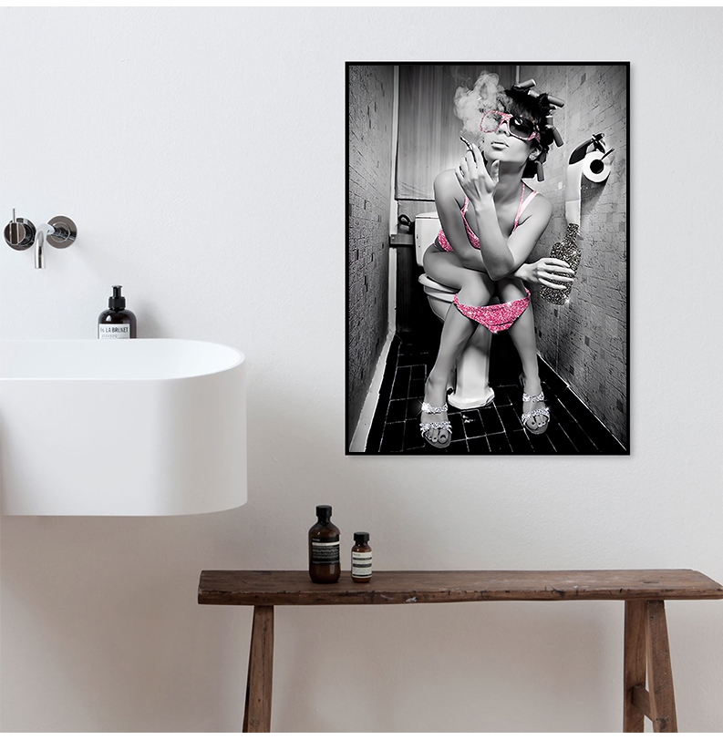 Plakat - Frauenkunst für Badezimmer / Rauchendes Mädchen