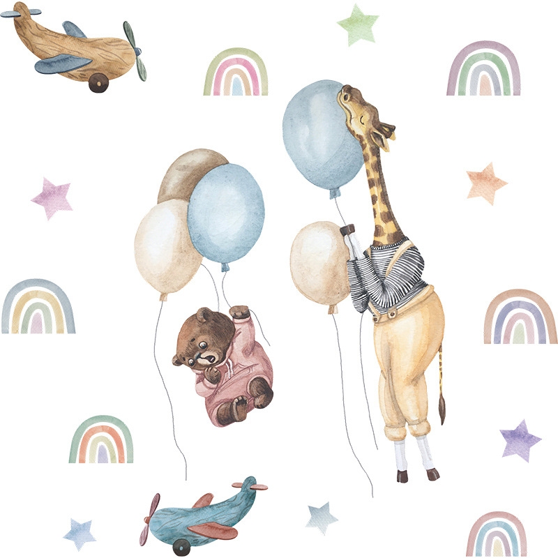 Wandtattoo - Giraffe und Bär mit Luftballons