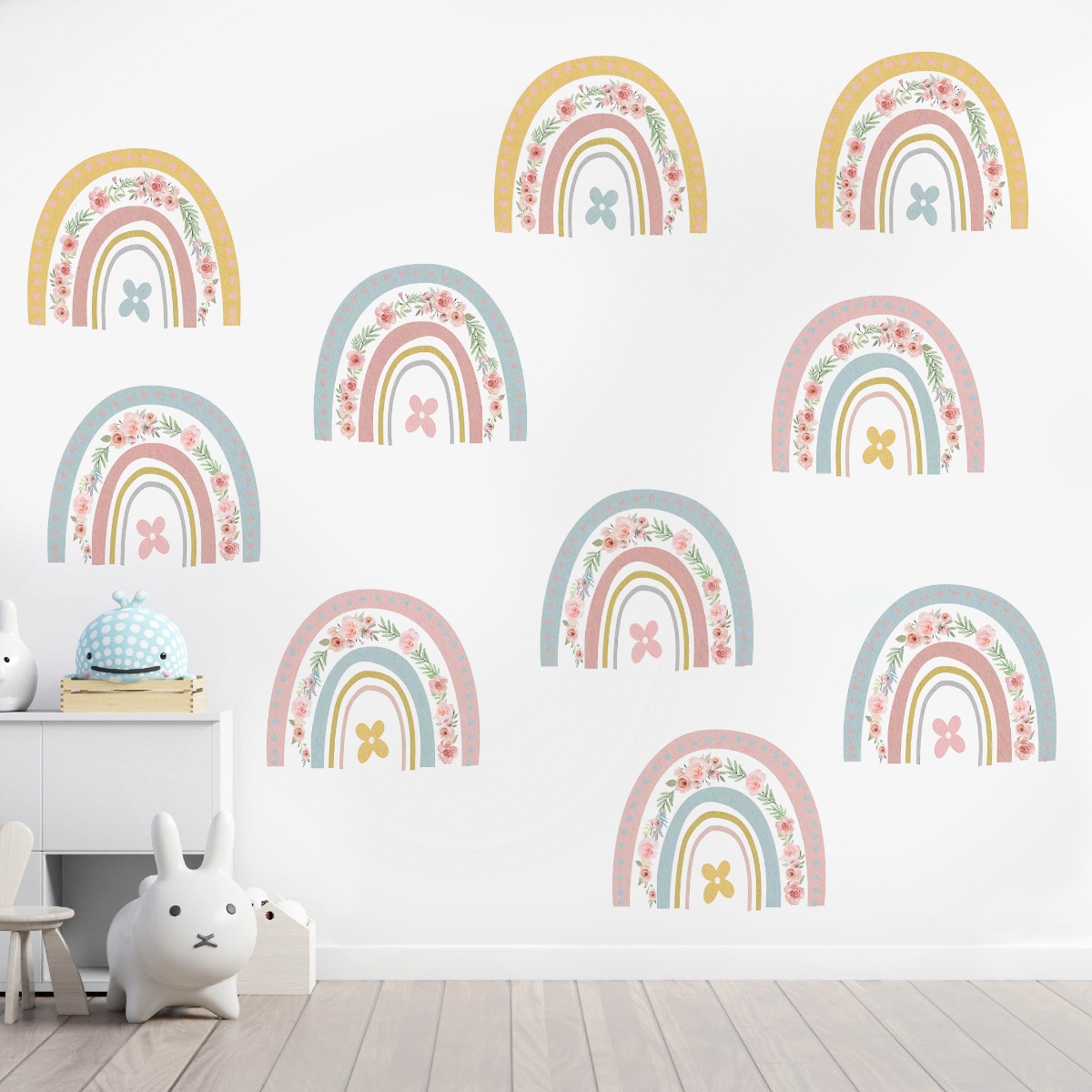 Wandtattoo - Regenbogen mit Blumen / 02
