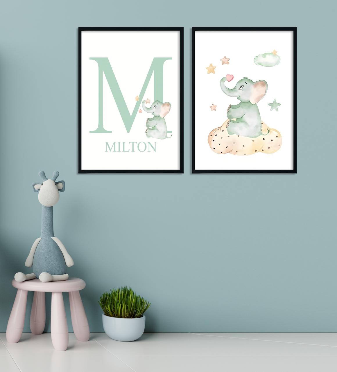 Poster - Elefant / Benutzerdefinierter Text / 2er-Set