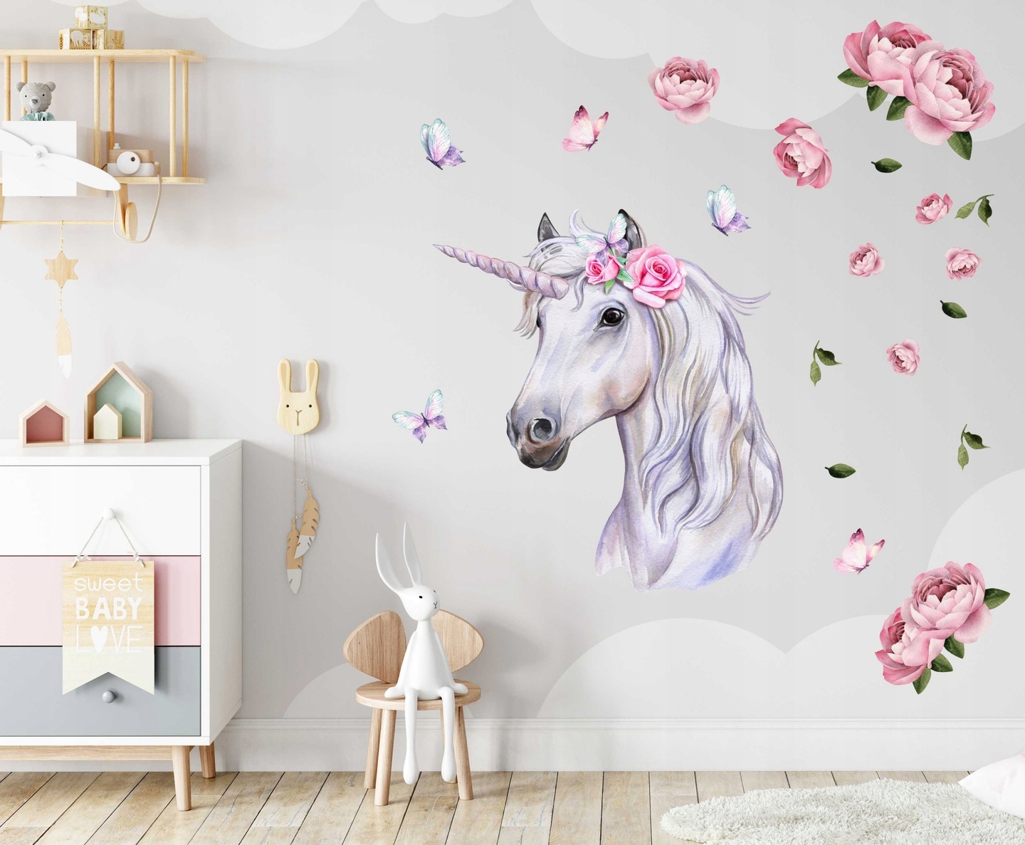 Wandtattoo - Einhorn mit Blumen