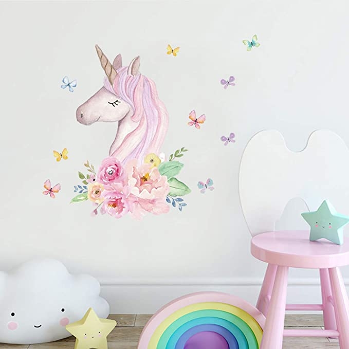 Wandtattoo - Einhorn und Schmetterlinge