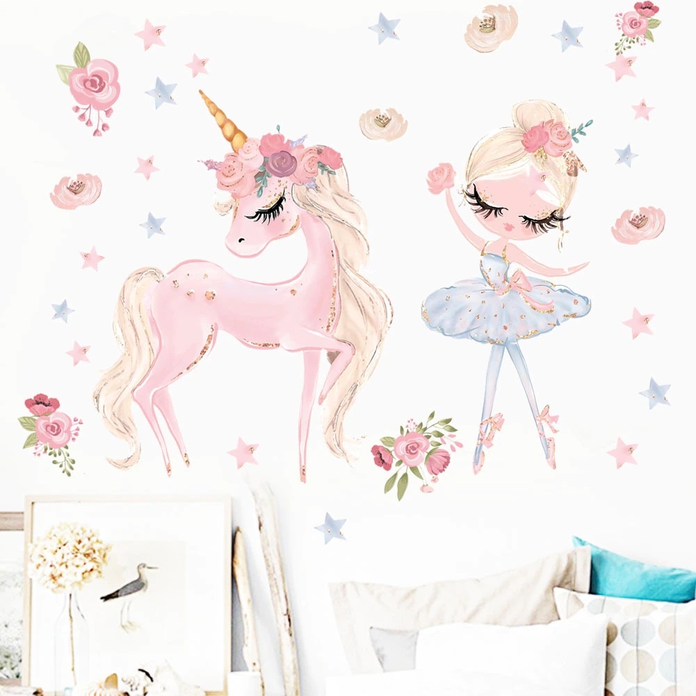 Wandtattoo - Ballerina und Einhorn