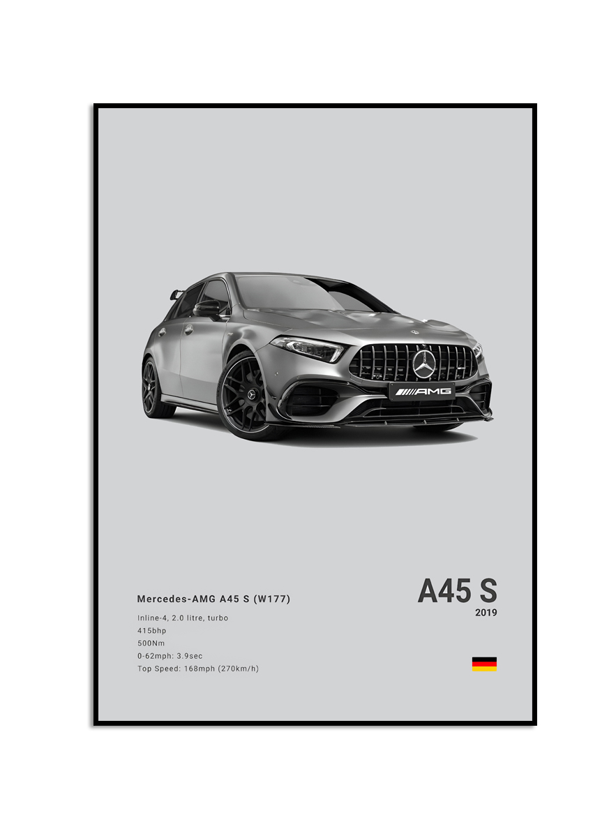 Plakat –  Luxus-Sportwagen in Schwarz und Weiß / A45 S / Grau
