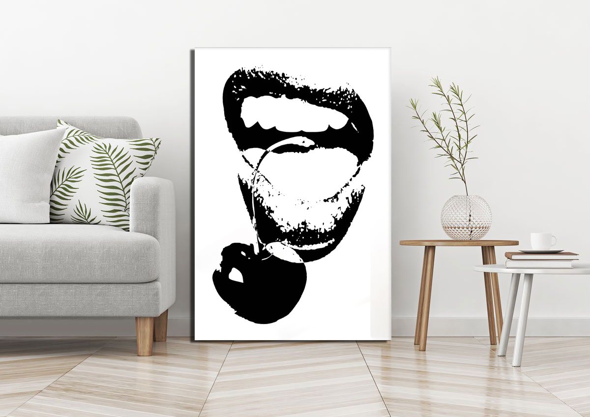 Schwarz-Weiß Kirsche Lippen Poster