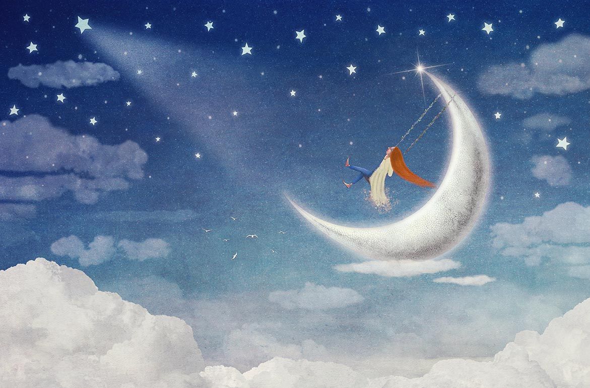 Poster - Mädchen auf dem Mond