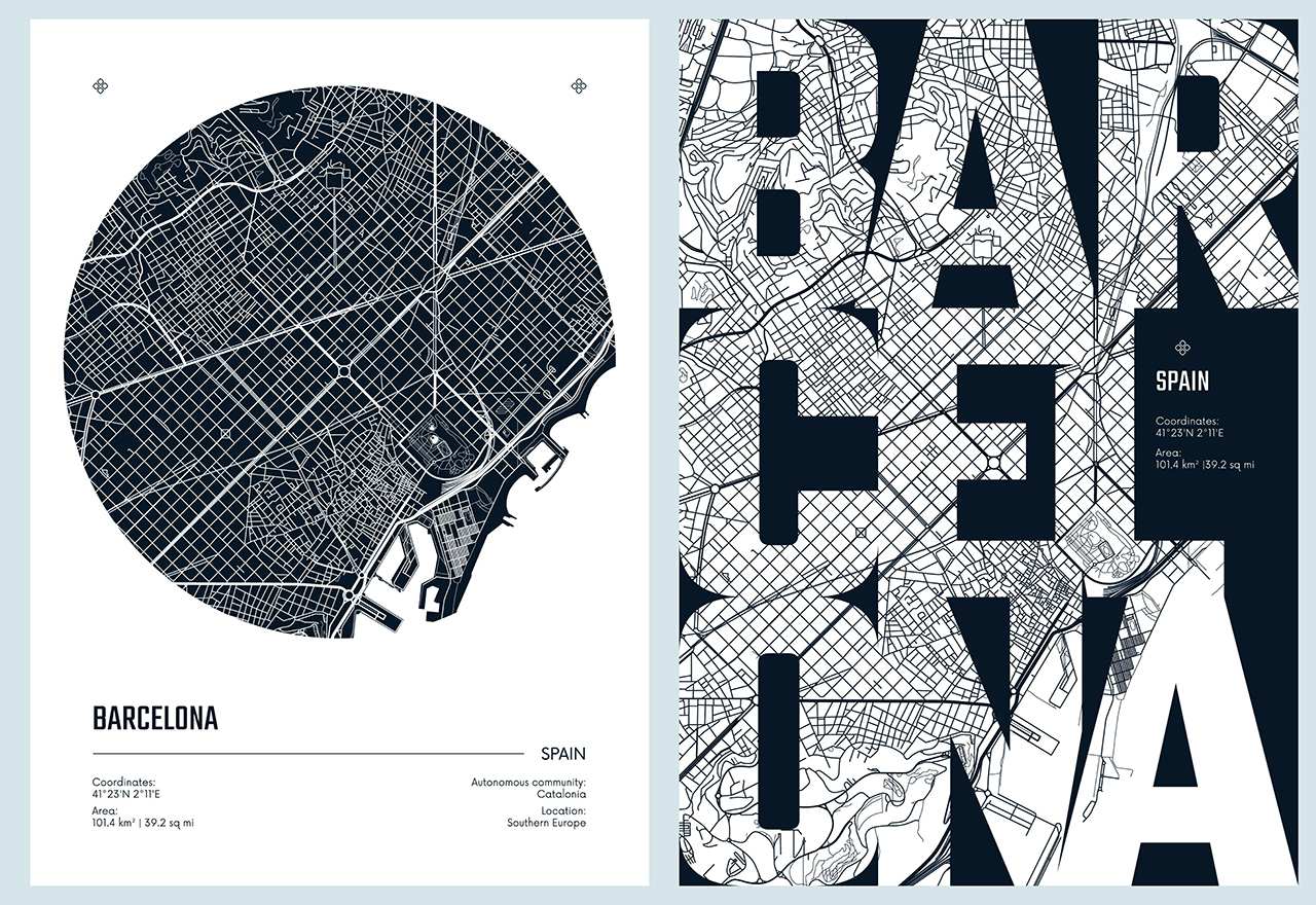 Poster - Barcelona Kartendesign / Set von 2
