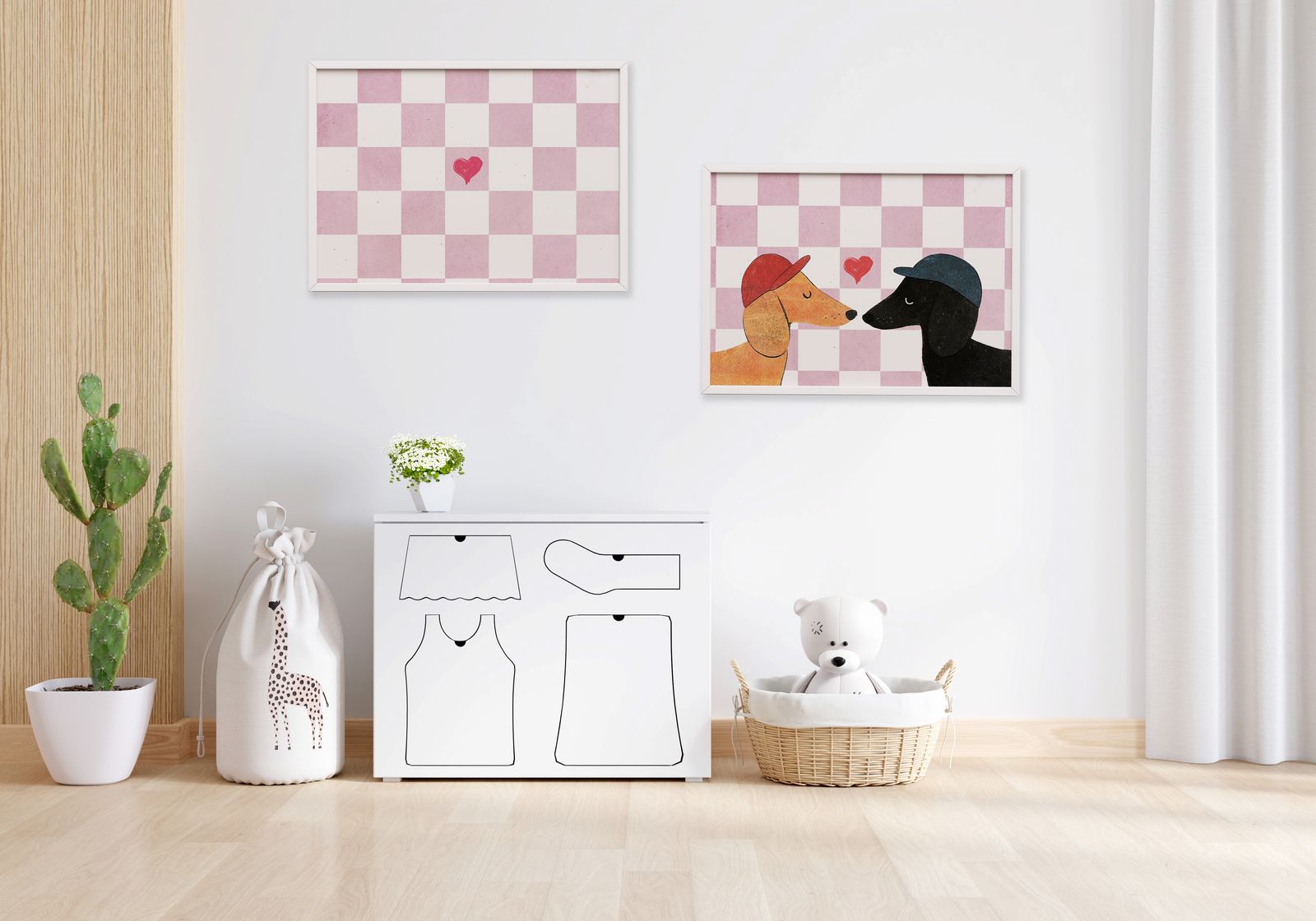 Poster - Rosa Kariertes Herz / Set von 2