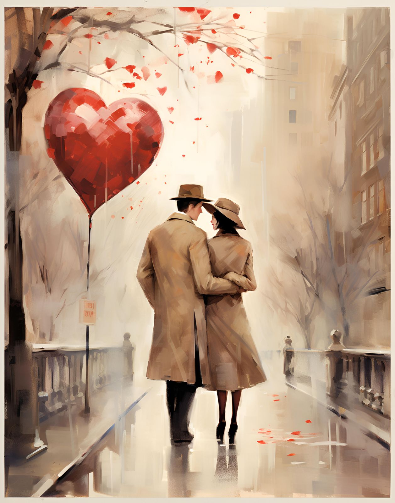 Poster - Romantischer Spaziergang mit Herzballon
