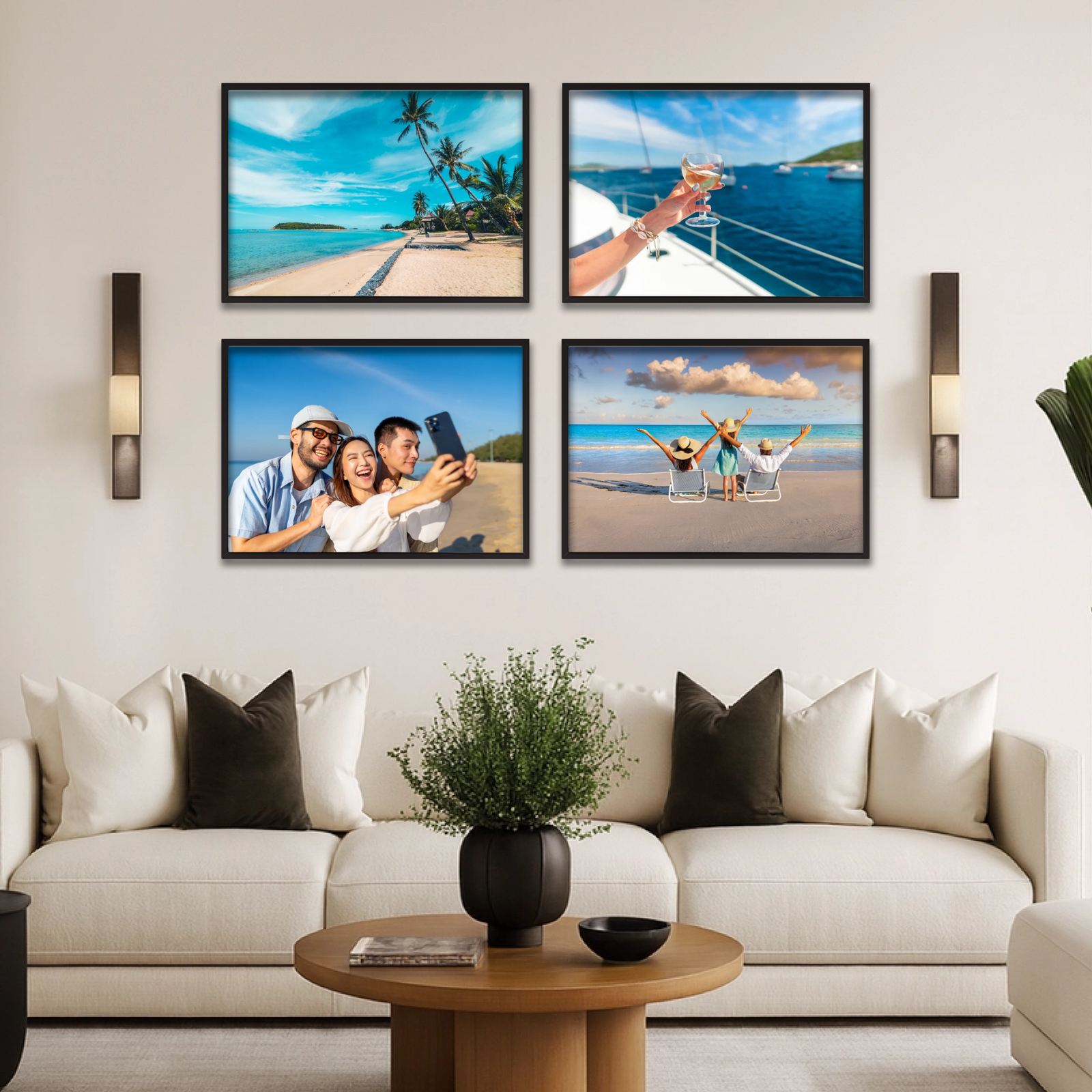 Galeriewand – Fotos hochladen – 4 horizontale Poster mit Rahmen
