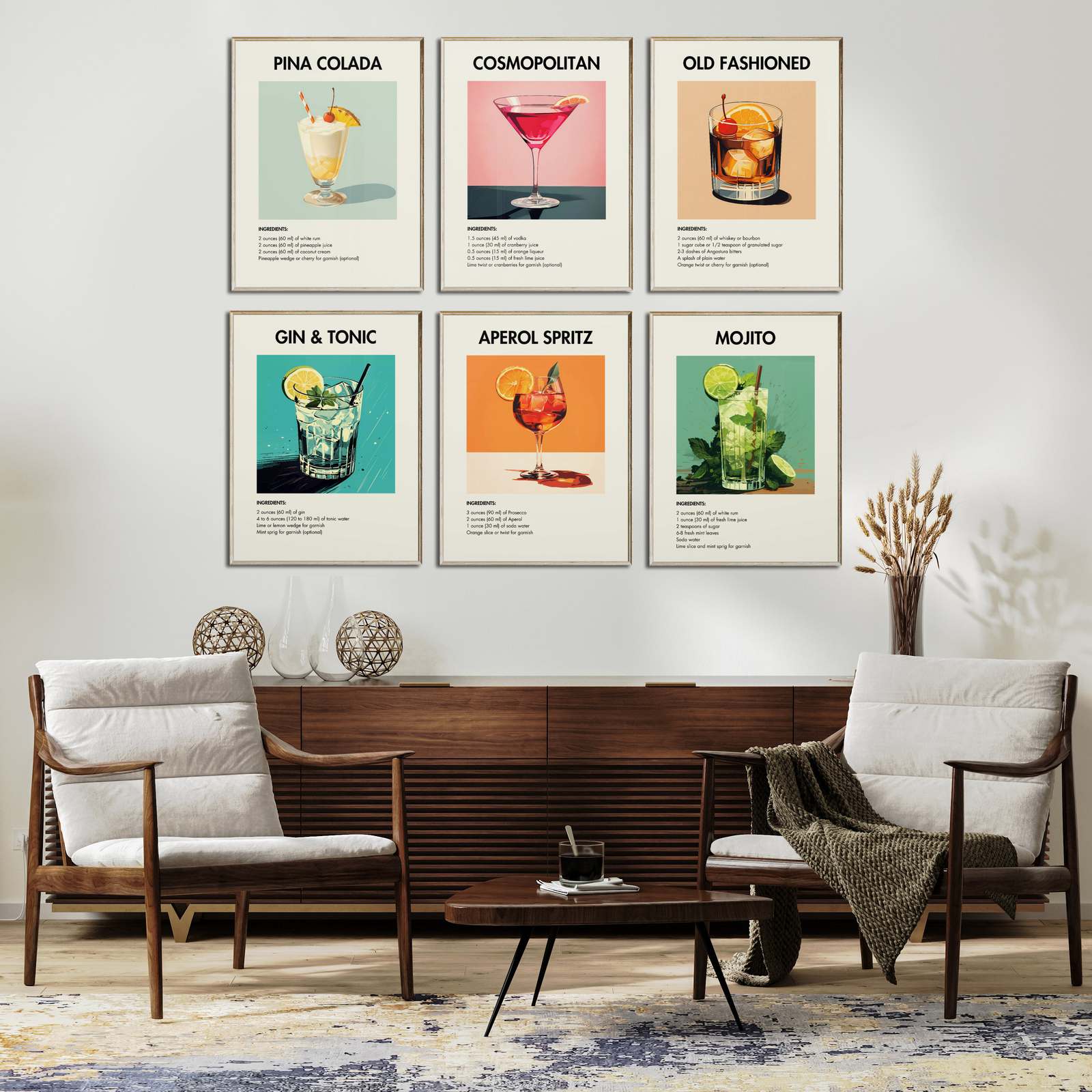Cocktail Rezept Poster - Set von 6