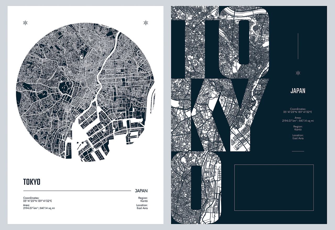 Poster - Stadtkarte von Tokio / Set von 2