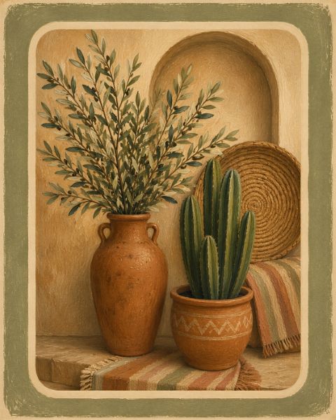 Poster - Rustikale Vase und Kaktus