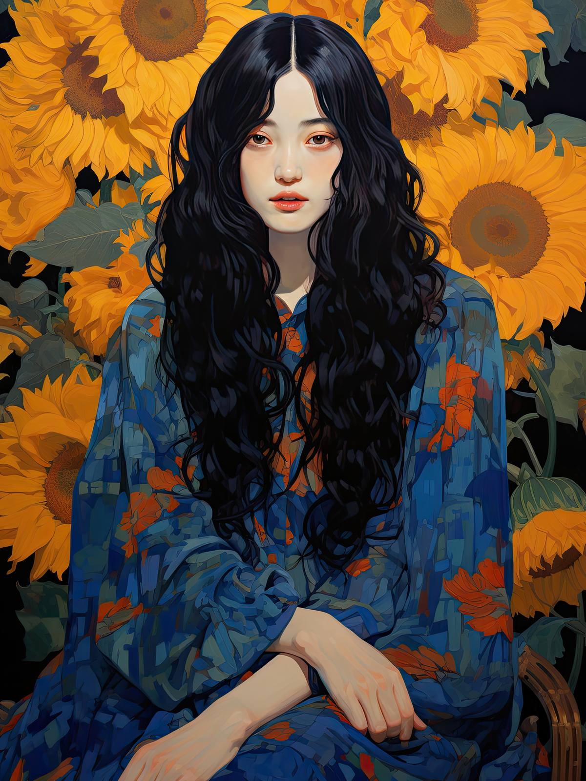Poster - Mädchen mit Sonnenblumen