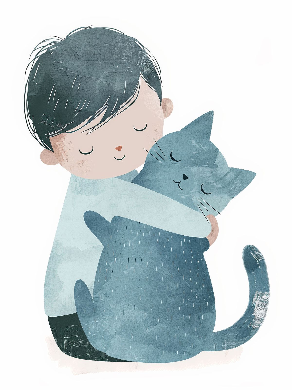 Poster - Junge Umarmt Katze