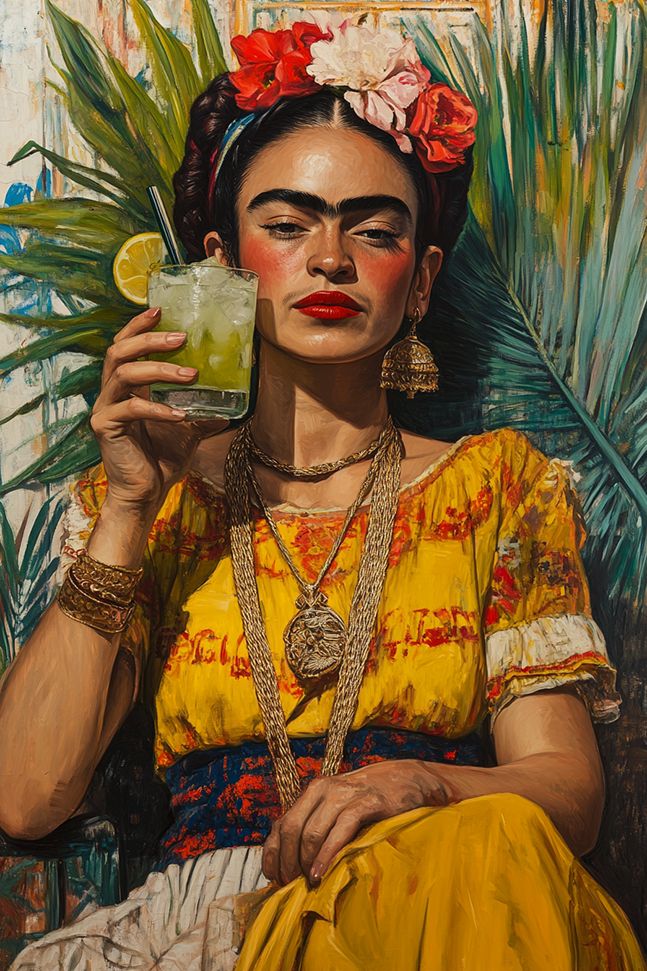 Poster - Frida Kahlo mit Getränk