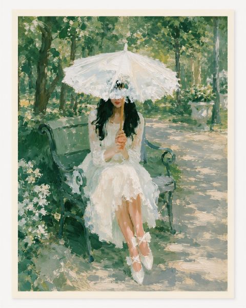 Poster - Woman with Parasol in Garden
