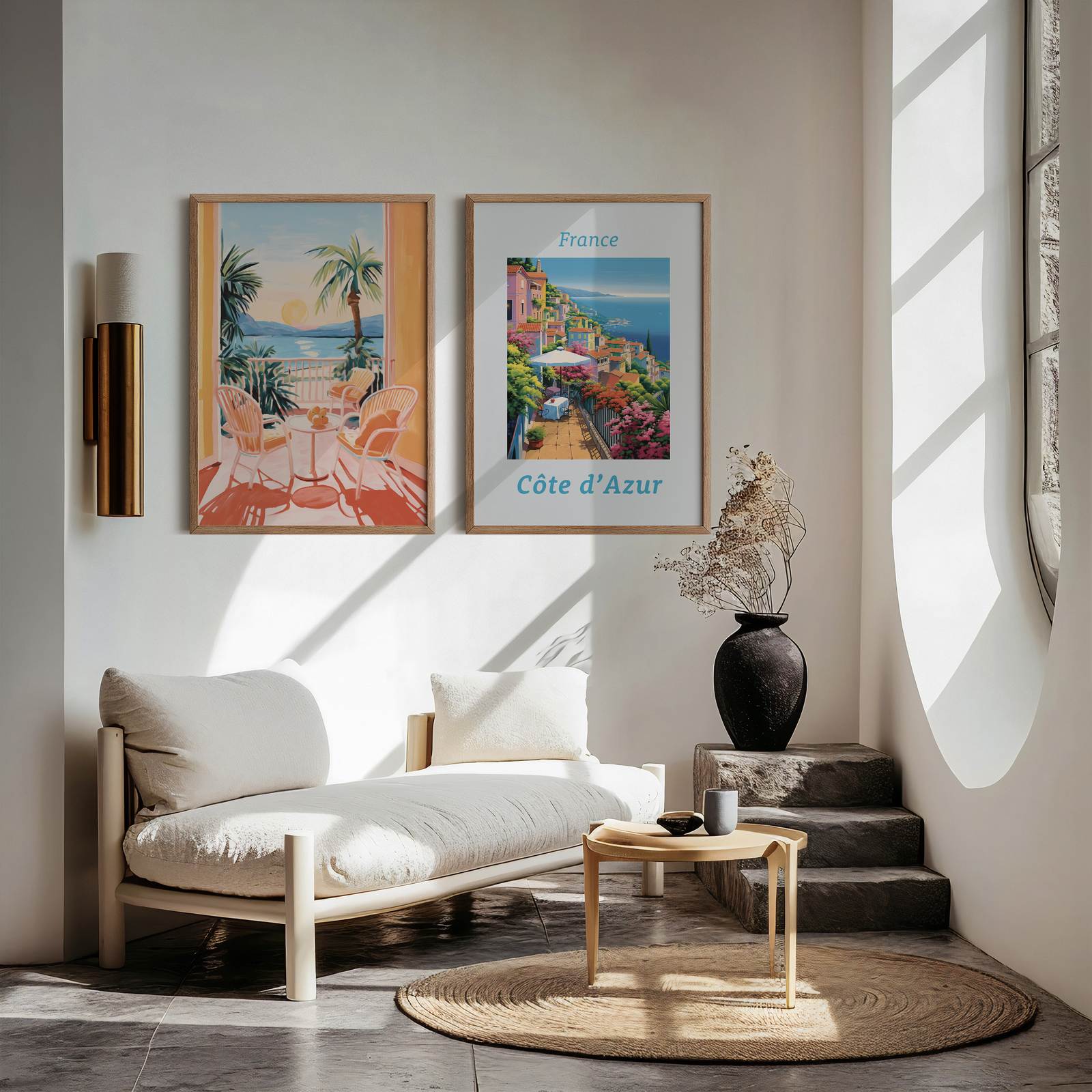 Poster - Côte d'Azur und Sonnenuntergangsansicht / Set von 2