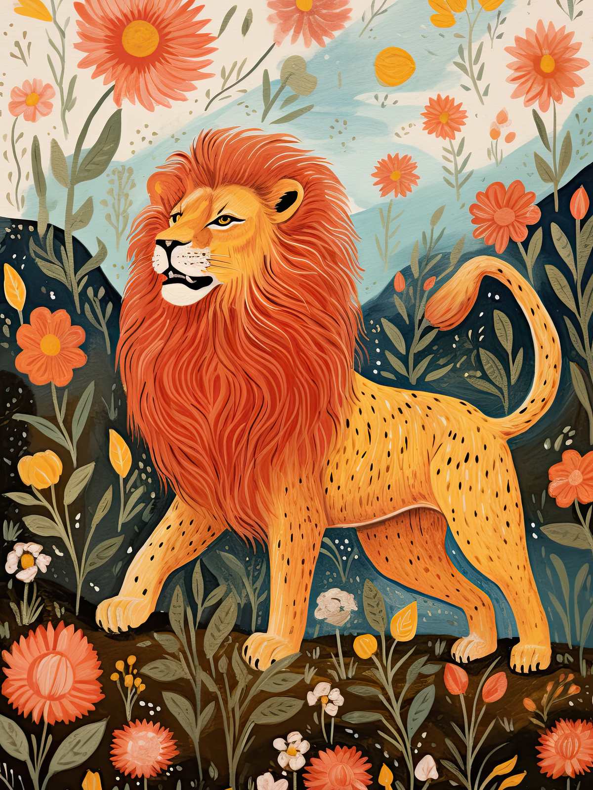 Poster - Löwe im Blumen-Dschungel
