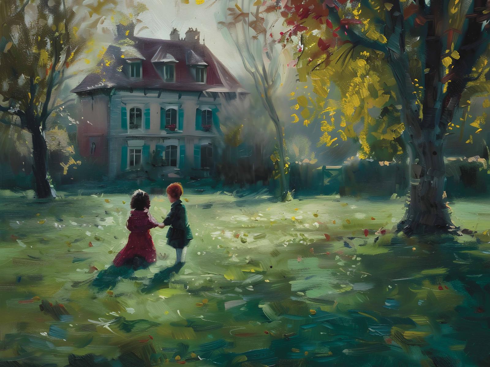Poster - Kinder in Herbstlandschaft