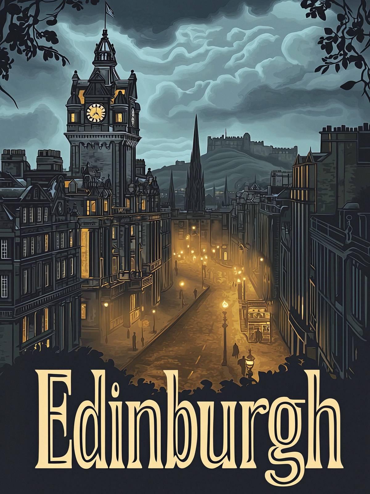 Poster - Edinburgh Nachtansicht
