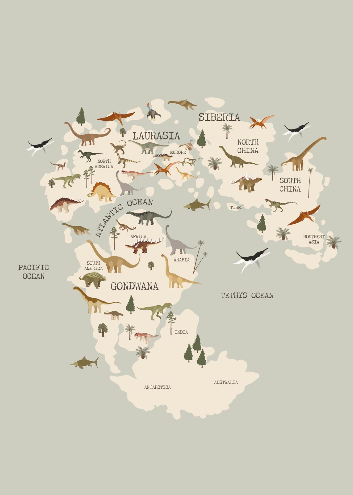 Poster - Dinosaurier Karte