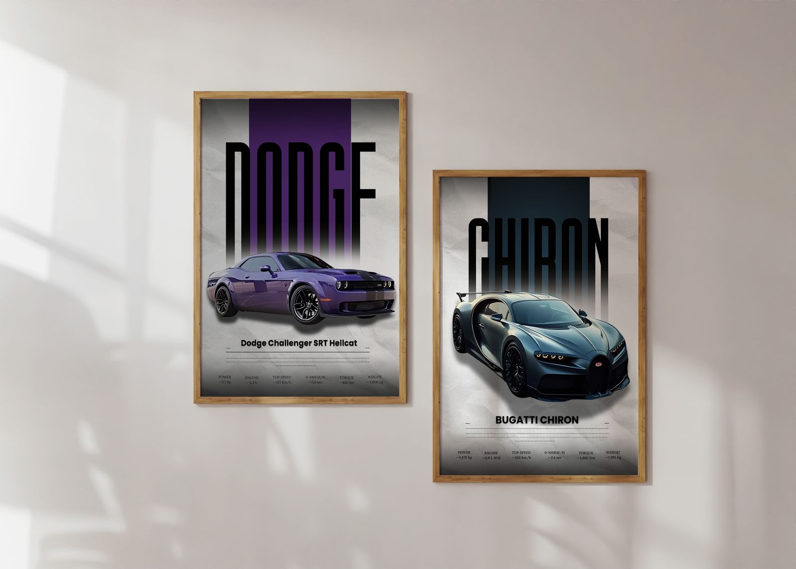 Poster - Dodge & Bugatti Autos / Set von 2
